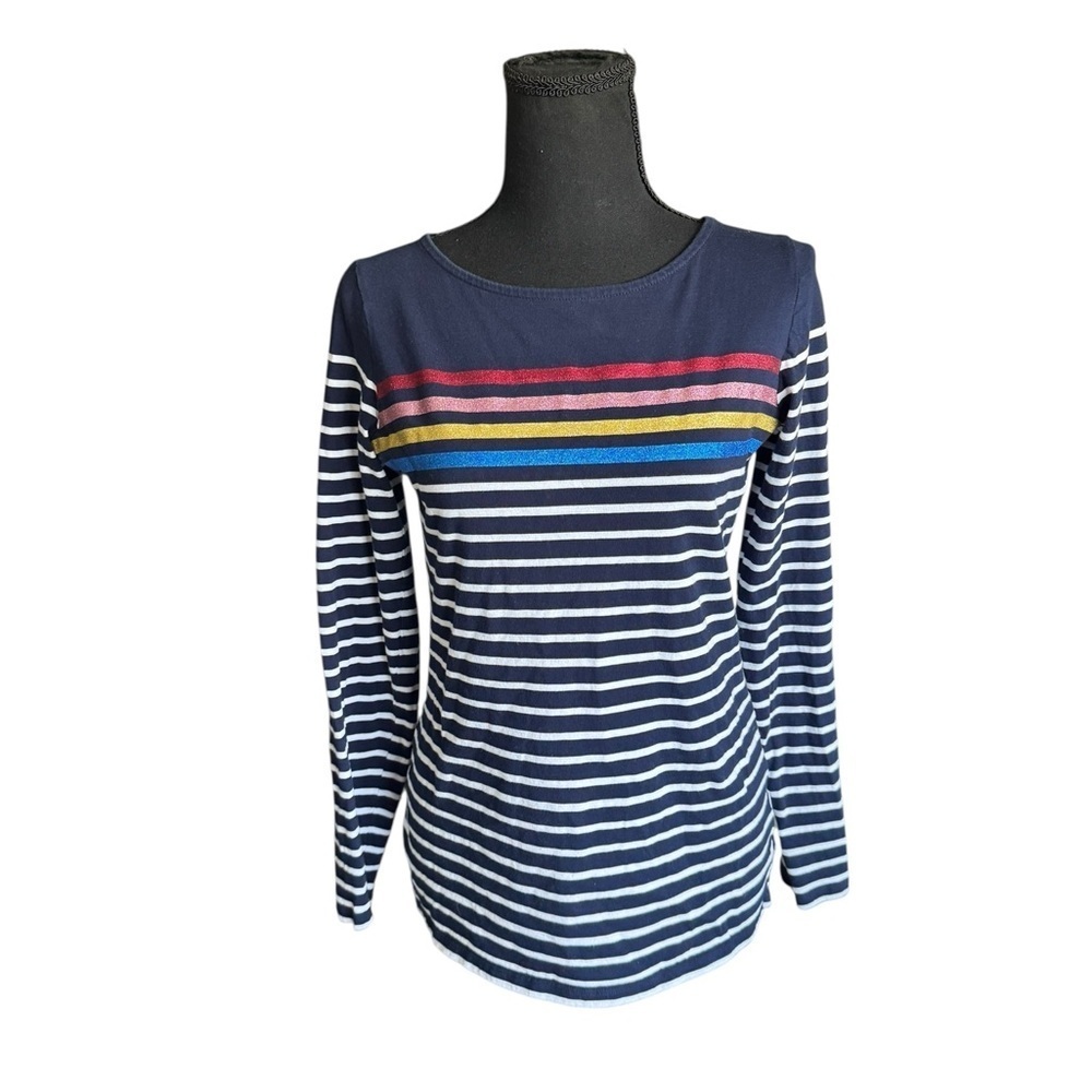 Boden Striped Long Sleeve Top 6 Glitter Rainbow Stripe Preppy Coastal Nautical